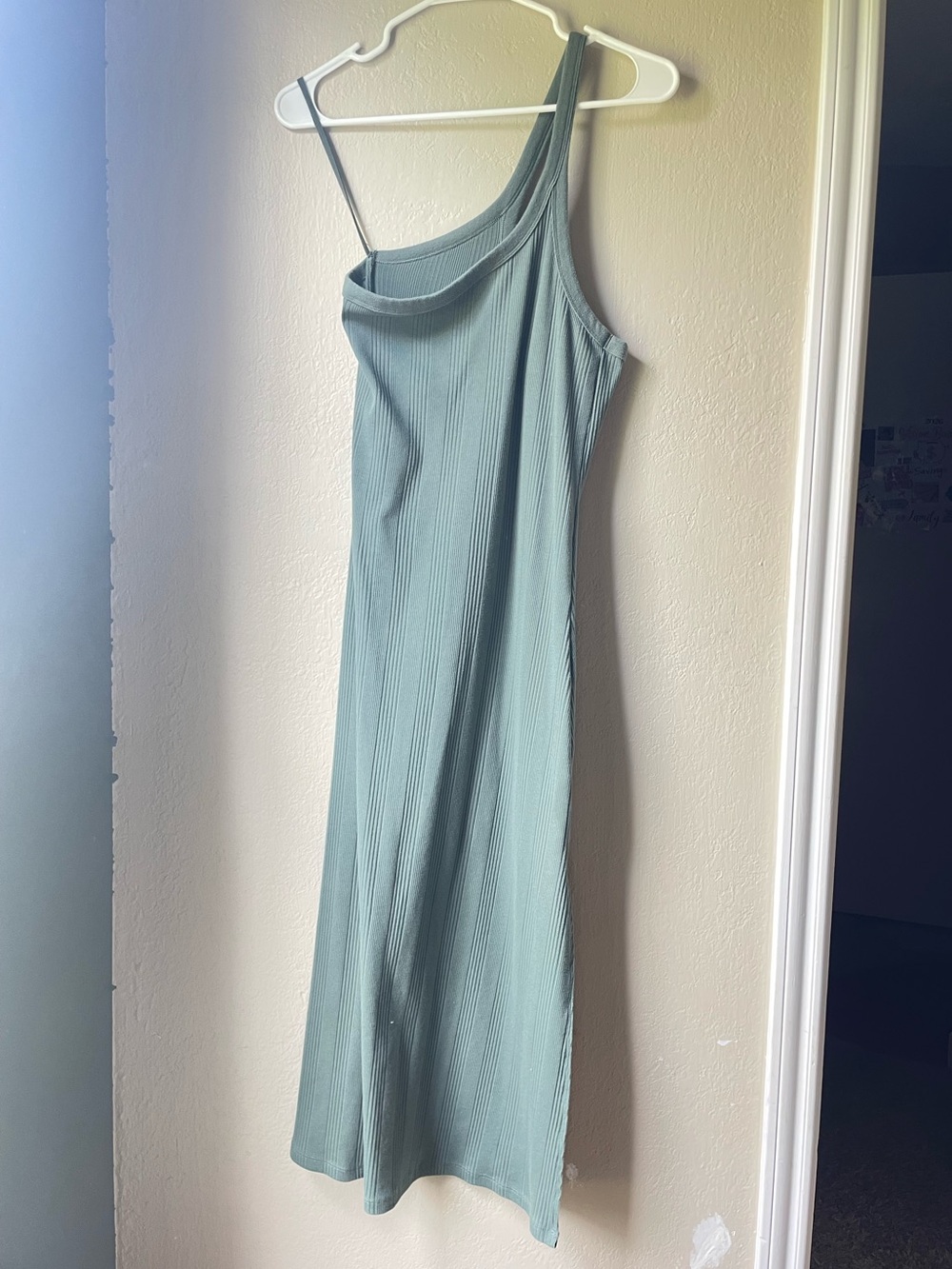 aerie Sage Green One-Shoulder Ribbed Dress